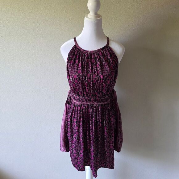 Free People Midsummers Day Tunic Dress Black Silky Floral Print Medium - Picture 2 of 10